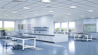 Geniş ve parlak bir laboratuvar. 3d illüstrasyon