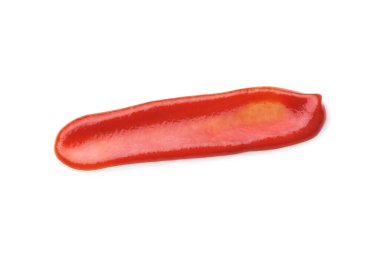 Beyaz arkaplanda lekelenmiş ketçap