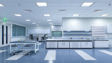 Geniş ve parlak bir laboratuvar. 3d illüstrasyon