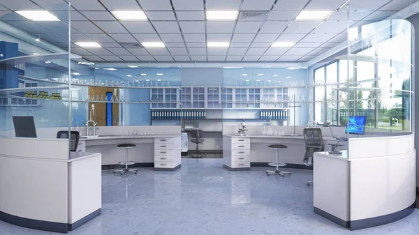 Laboratory interior with lab equipment. 3d illustration