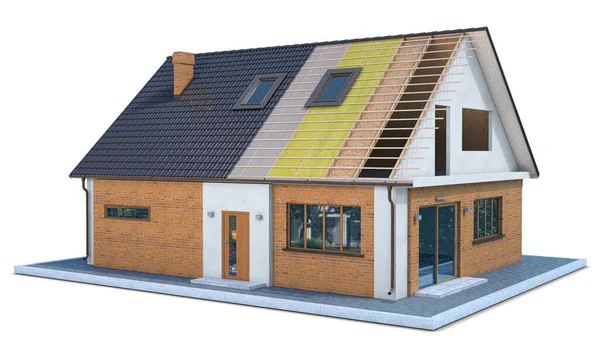 屋顶住宅的概念与白色背景隔离在一起 3D说明 — 图库照片