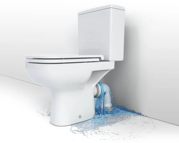 Een Lekkage Onder Toiletpot Spat Rond Witte Achtergrond Waterstroomconcept Illustratie — Stockfoto