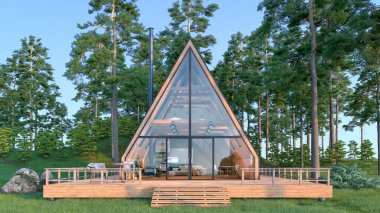 Ormanın dışındaki bir kulübede. 3d illüstrasyon