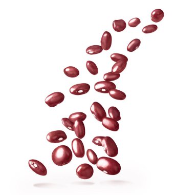 Harika fasulyeler beyaz arka planda tek başlarına uçuyor.