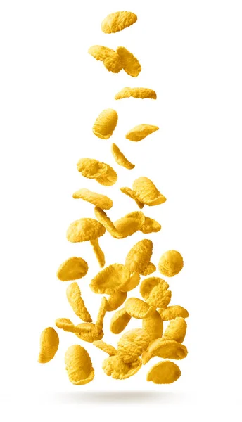 Corn Flakes Fall Beautifully Pile Isolated White Background — Stockfoto