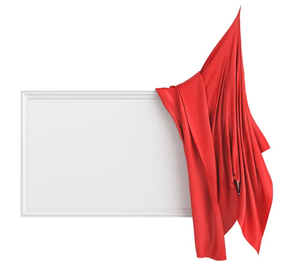 Red Cloth Covers Picture Frame White Background Illustration — Stock Photo, Image