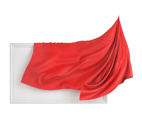 Red Cloth Covers Picture Frame White Background Illustration — Stock Photo, Image