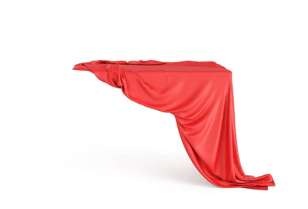 Rotes Tuch Bedeckt Den Unsichtbaren Tisch Auf Weißem Hintergrund Illustration — Stockfoto