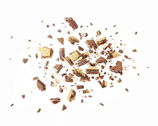 Gofretler Patlayıcıdır Beyaz Bir Arka Planda Izole Edilmiş Çikolata Parçacıklarıyla — Stok fotoğraf