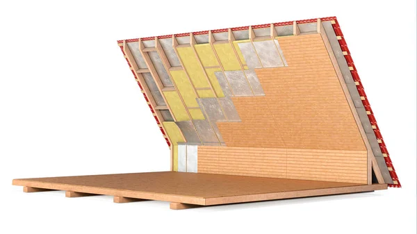 納屋の家と屋根を構築する概念 3Dイラスト — ストック写真