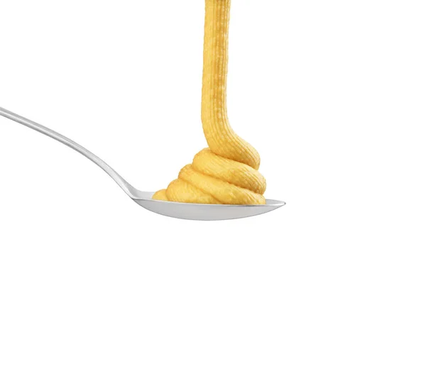 Mustard Spoon White Background — Stock Photo, Image