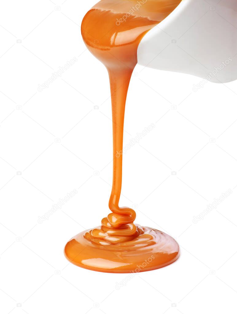 drip of caramel on white background