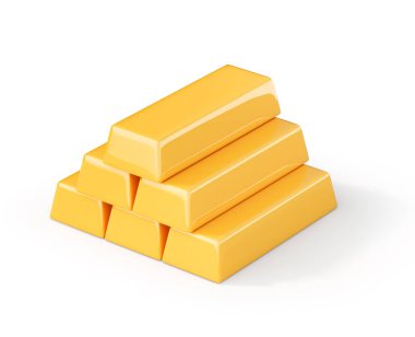 Beyaz arka planda 3 boyutlu altın külçeleri. 3d illüstrasyon