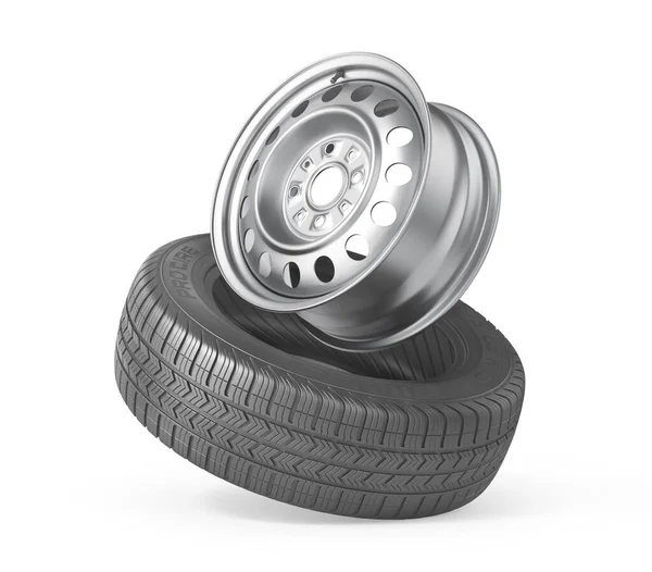 白い背景にブランドなしの車のタイヤのスタック 3Dイラスト — ストック写真