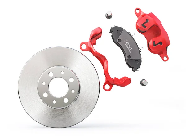 Car Brake Disk Red Caliper Car Brake White Background Illustration — Stock Photo, Image