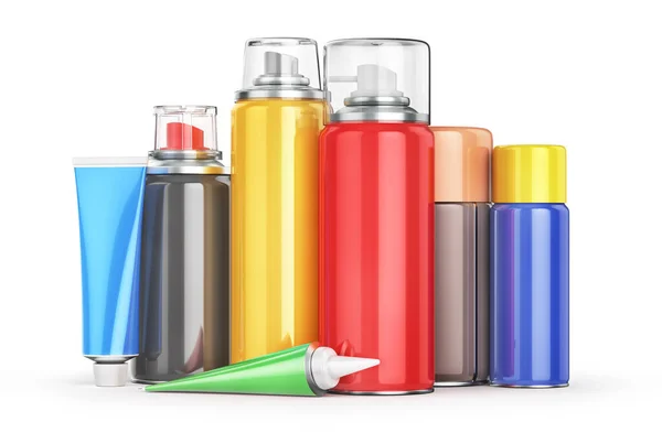 Diverse Bottiglie Prodotti Manutenzione Auto Sfondo Bianco Olio Detergenti Lubrificanti — Foto Stock