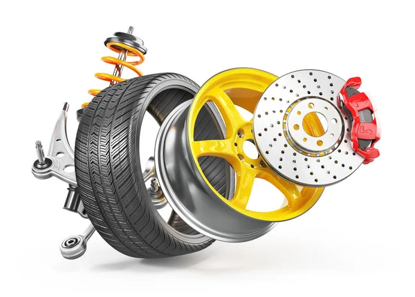 Hjulstruktur Bil Hjul Med Broms Isolerad Vit Bakgrund Illustration — Stockfoto