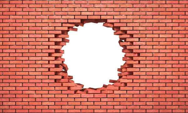 Empty brick wall with around broken center. 3d illustration
