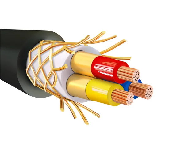 Imagen Macro Cable Eléctrico Sobre Fondo Blanco Ilustración Vectorial — Vector de stock