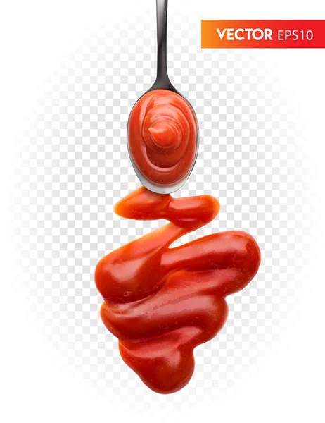 Ketchup Una Cuchara Ilustración Vectorial Sobre Fondo Transparente — Vector de stock