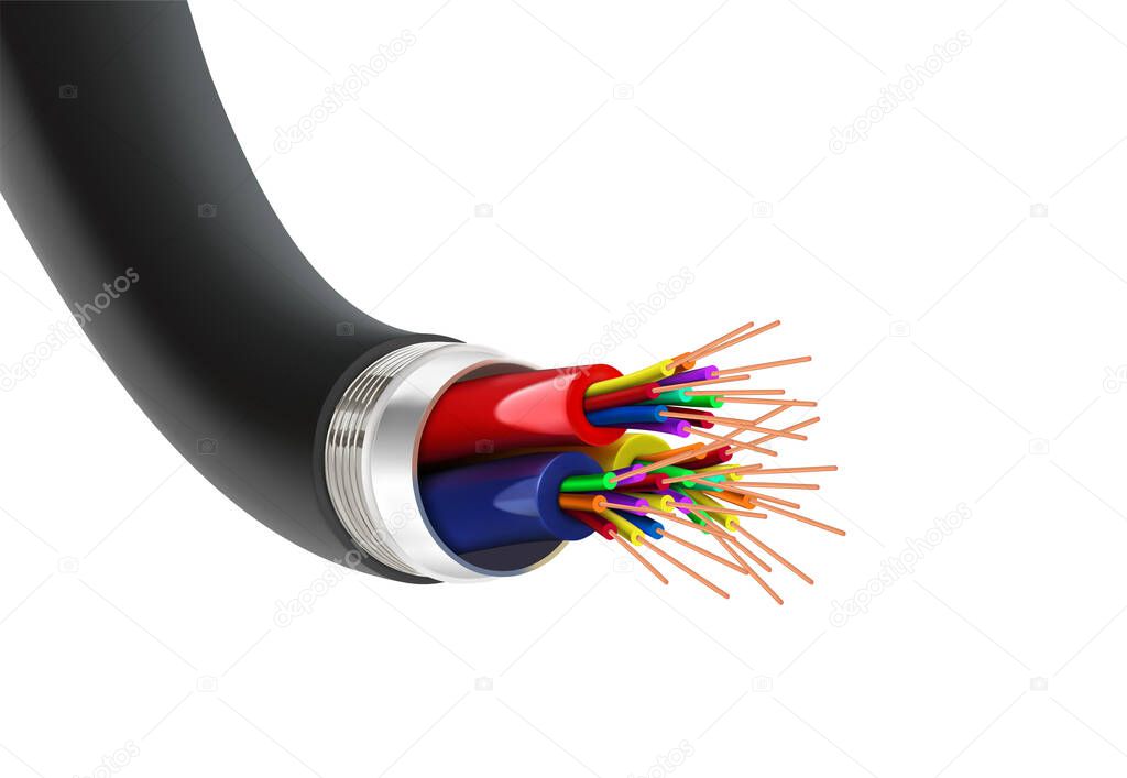 Macro image of a cable section. Vector illustration on a white background