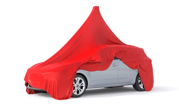 白い背景に布の下に車 3Dイラスト — ストック写真