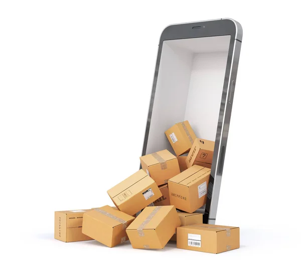 Online Orders Cardboard Boxes Fall Out Phone Illustration — Stockfoto