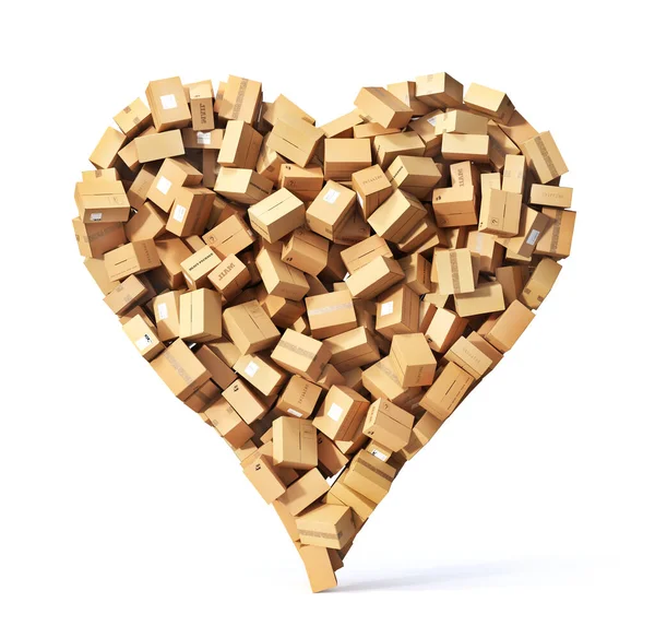 Delivery Love Cardboard Boxes Pile Form Heart Illustration — Stock fotografie