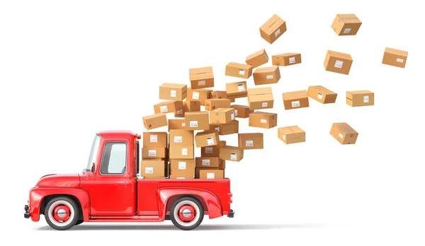 Old Red Truck Delivery Isolated White Background Illustration — Stock Photo, Image