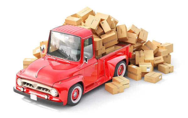 白い背景に隔離された配達のための古い赤いトラック 3Dイラスト — ストック写真