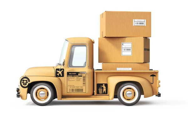 Shipping Concept Delivery Truck Cardboard Texture White Background Illustration — 스톡 사진