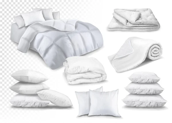 白い毛布と枕をセットします ベクターイラスト — ストックベクタ