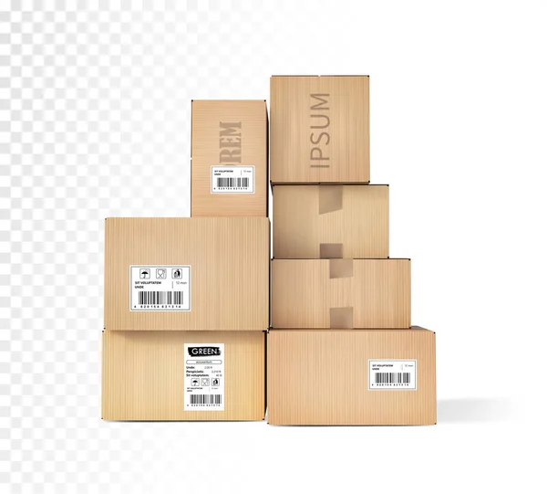 Various Cardboard Boxes Vector Illustration Transparent Background — стоковый вектор