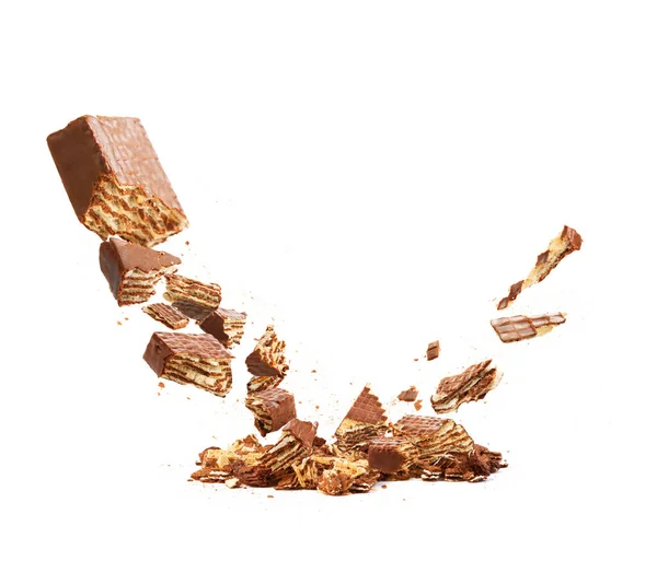 Chocolate Wafers Broken Pieces Isolated White Background — Φωτογραφία Αρχείου