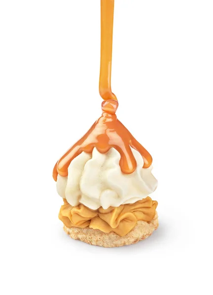 Marshmallows Poured Caramel White Background — Fotografie, imagine de stoc