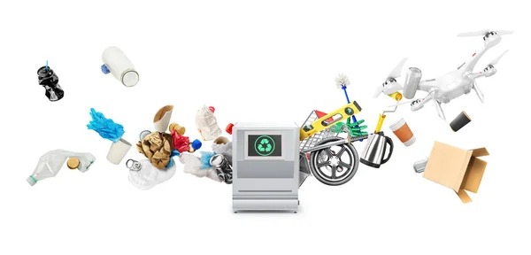 可回收的概念 垃圾和废物被回收成通常的产品 生态概念 — 图库照片