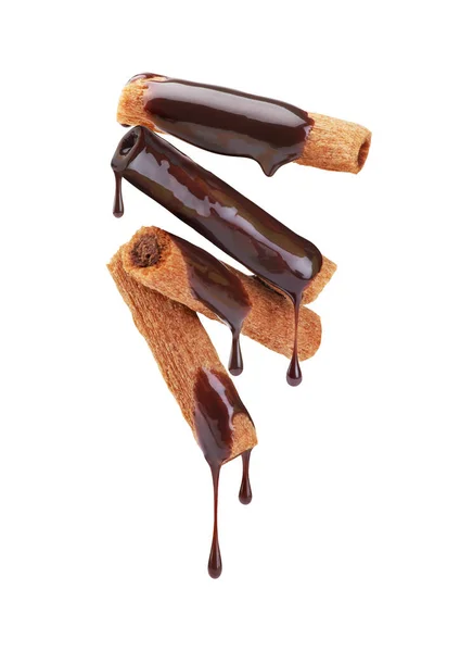 Crispy Sticks Chocolate White Background — Stock Photo, Image