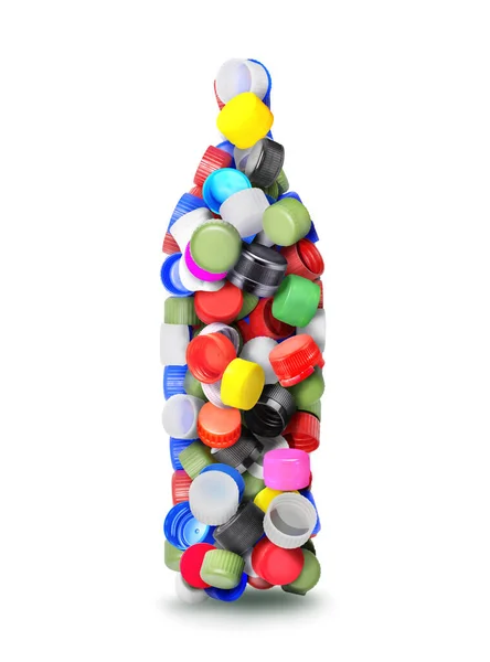 Plastic Caps Form Bottles Isolated White Background — Foto Stock