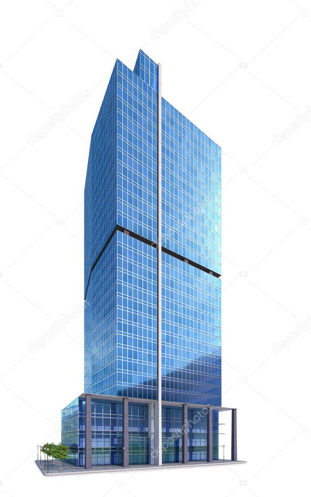 Realistic skyscraper building isolated on white background. 3d illustration
