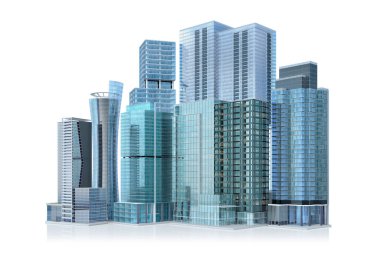 Şehir manzarası, beyaz arka planda modern bina. 3d illüstrasyon