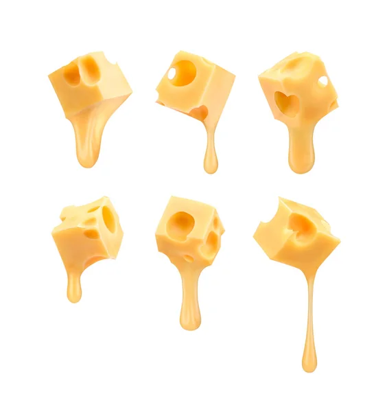 Käse Mit Geschmolzenem Klecks Isoliert Auf Weißem Hintergrund — Stockfoto