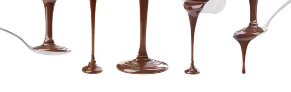 Conjunto Gotas Chocolate Sobre Fondo Blanco —  Fotos de Stock