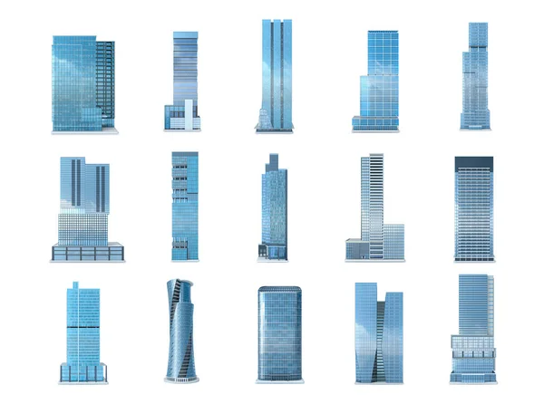 Conjunto Rascacielos Aislados Sobre Fondo Blanco Ilustración —  Fotos de Stock