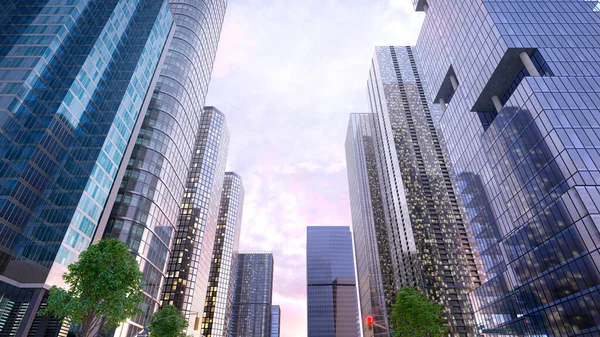 Mavi gökdelenlere karşı modern gökdelenler. 3d illüstrasyon