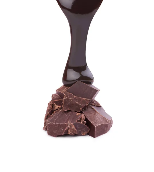 Stukje Chocolade Bedekt Met Chocolade Een Witte Achtergrond — Stockfoto