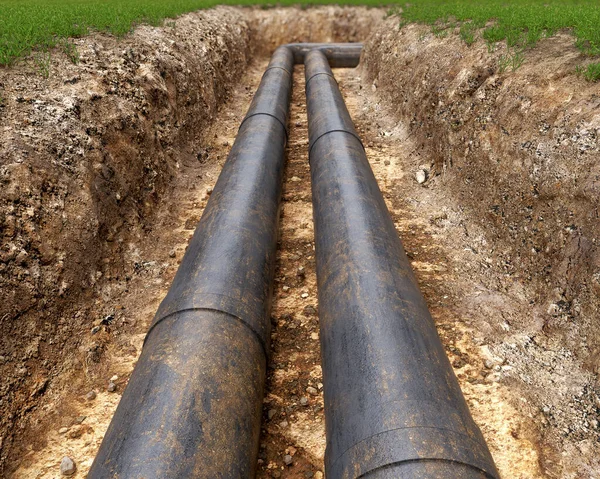 Underground Pipes Stretching Horizon Unearthed New Made Pit Illustration — Stock Photo, Image