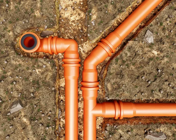 Top View Unearthed Tranches Ground Underground Orange Pvc Pipes Illustration — стоковое фото