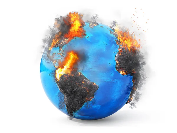 Skogsbrand Planet Full Bränder Vit Bakgrund Illustration — Stockfoto