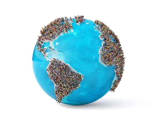 Problemet Med Överbefolkning Jorden Full Människor Med Vit Bakgrund Illustration — Stockfoto