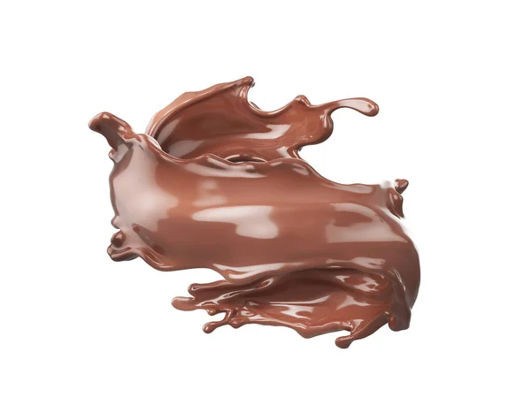 在白色背景上隔绝的巧克力飞溅 3D说明 — 图库照片